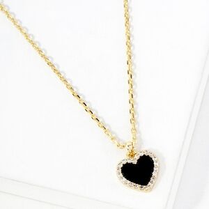 Black CZ Stone Heart Pendant Necklace Charm Gold Jewelry Crystal Chain